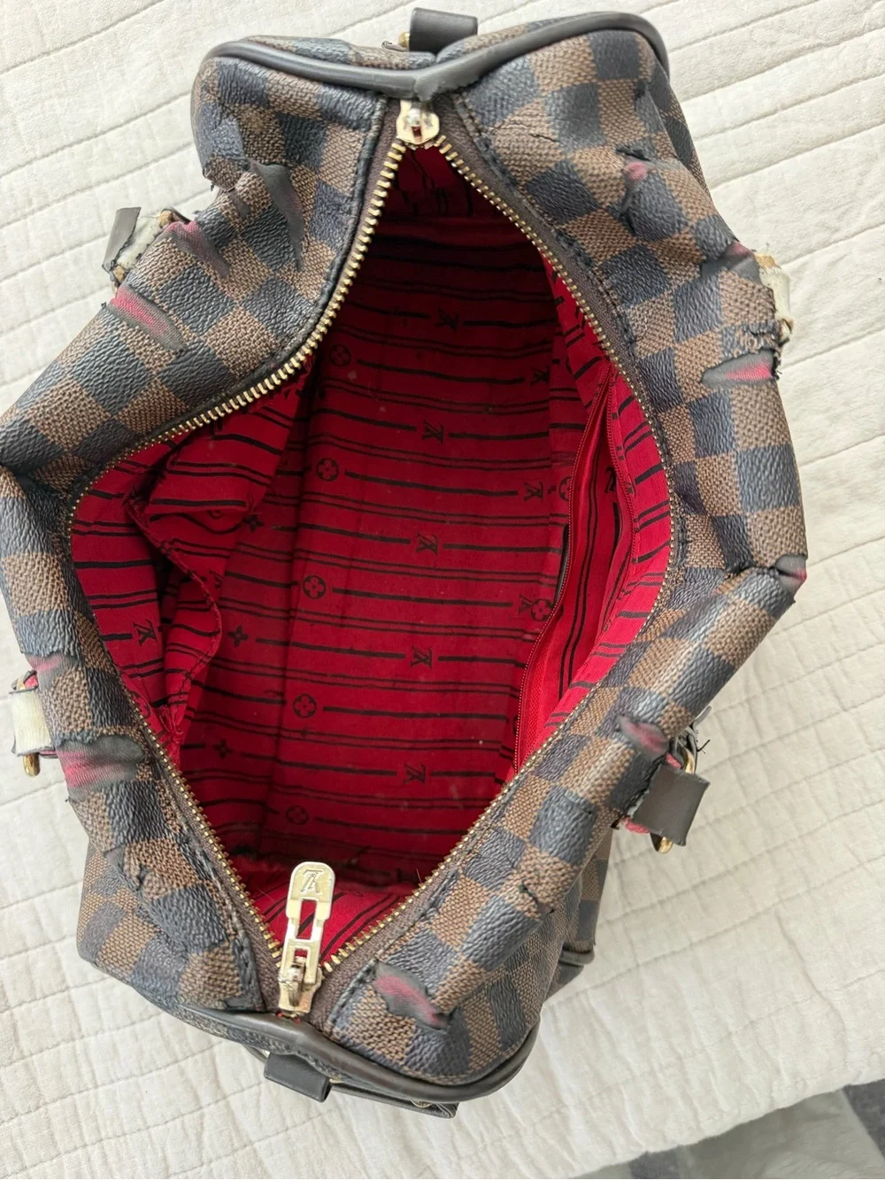 Brown Checkered Women's Satchel Handbag